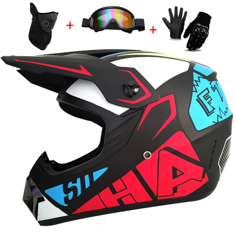 Cycling Protective Gear Kids - 3-teiliger Kinder-Offroad-Vollhelm, Motocross-Helm, für Karting, Strandbuggy,
